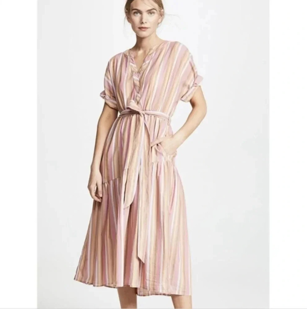 Xirena Drue Midi Dress Orange Pink Neopolitan Stripes Pockets Small